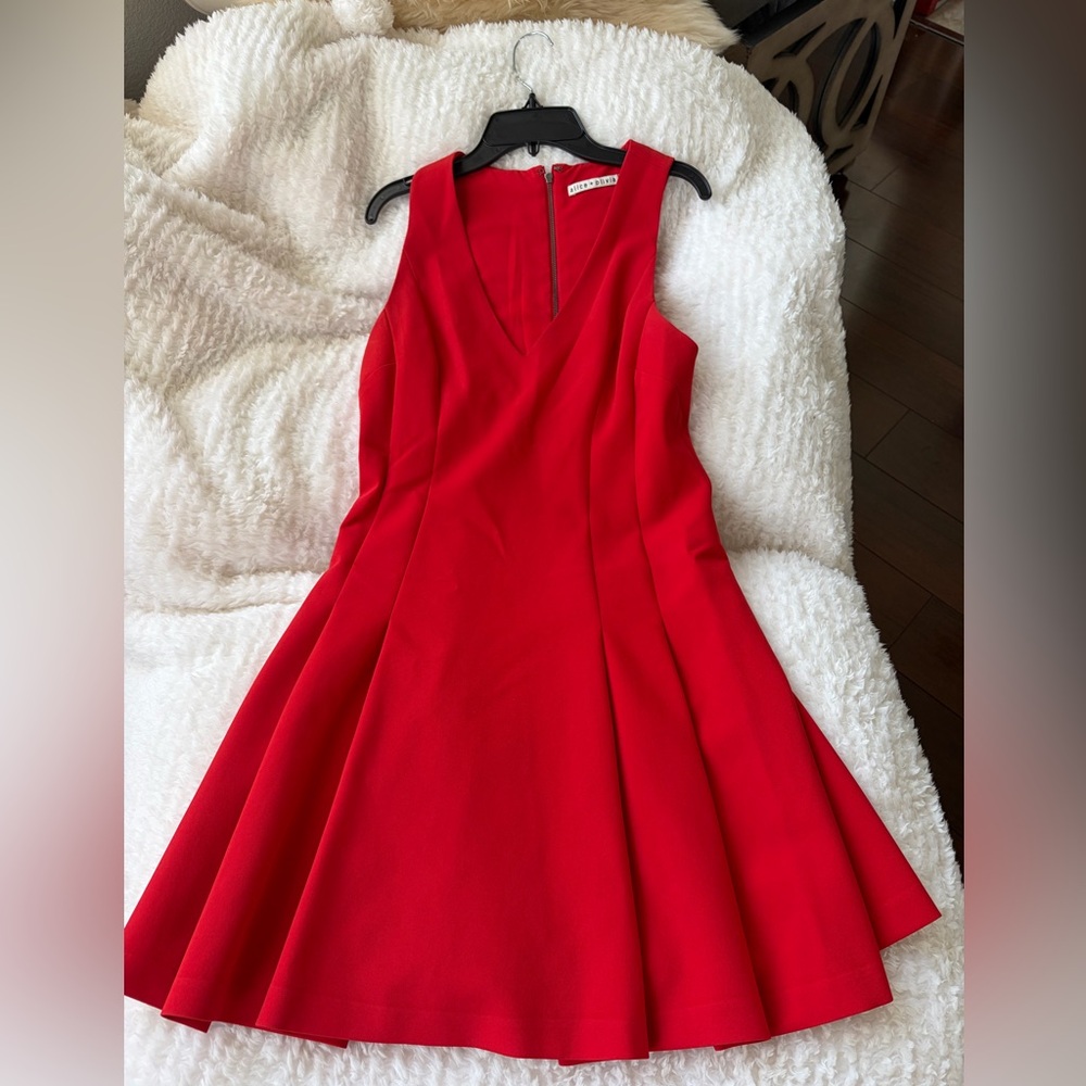 Alice + Olivia Vibrant Orange V neck sleeveless  cocktail Mini Dress